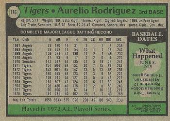 1979 Topps #176 Aurelio Rodriguez Back