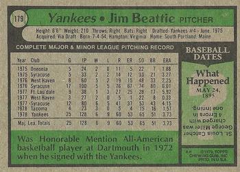 1979 Topps #179 Jim Beattie Back