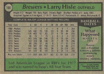 1979 Topps #180 Larry Hisle Back
