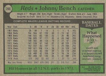 1979 Topps #200 Johnny Bench Back