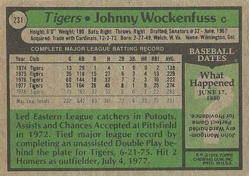 1979 Topps #231 Johnny Wockenfuss Back