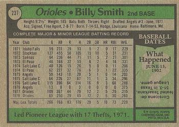 1979 Topps #237 Billy Smith Back