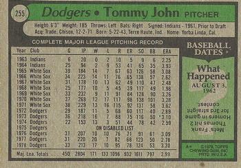 1979 Topps #255 Tommy John Back
