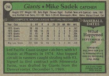 1979 Topps #256 Mike Sadek Back