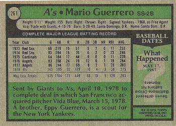 1979 Topps #261 Mario Guerrero Back