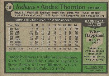 1979 Topps #280 Andre Thornton Back