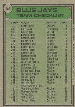 1979 Topps #282 Toronto Blue Jays / Roy Hartsfield Back
