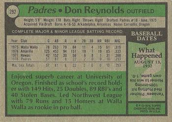 1979 Topps #292 Don Reynolds Back