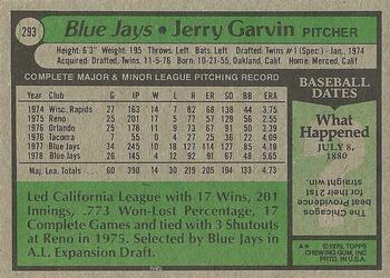 1979 Topps #293 Jerry Garvin Back