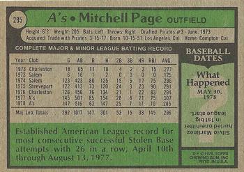 1979 Topps #295 Mitchell Page Back