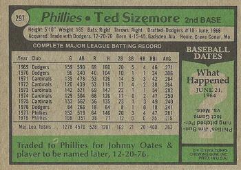 1979 Topps #297 Ted Sizemore Back