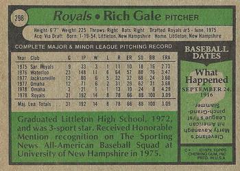1979 Topps #298 Rich Gale Back