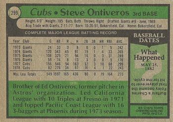 1979 Topps #299 Steve Ontiveros Back