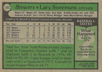 1979 Topps #303 Lary Sorensen Back