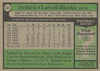 1979 Topps #307 Larvell Blanks Back