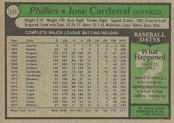 1979 Topps #317 Jose Cardenal Back