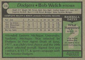 1979 Topps #318 Bob Welch Back