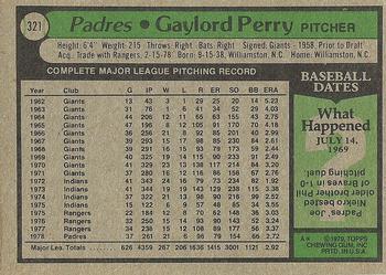 1979 Topps #321 Gaylord Perry Back