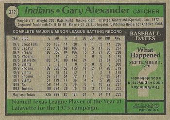 1979 Topps #332 Gary Alexander Back