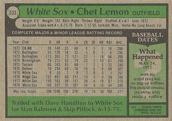 1979 Topps #333 Chet Lemon Back