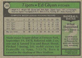 1979 Topps #343 Ed Glynn Back