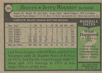 1979 Topps #344 Jerry Royster Back