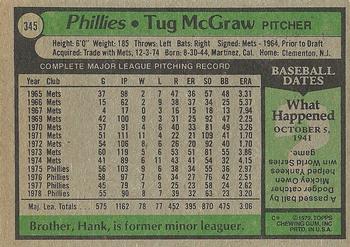 1979 Topps #345 Tug McGraw Back