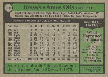1979 Topps #360 Amos Otis Back