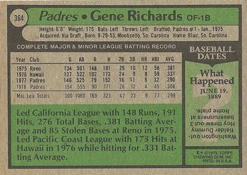1979 Topps #364 Gene Richards Back