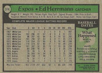 1979 Topps #374 Ed Herrmann Back