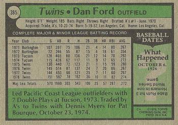 1979 Topps #385 Dan Ford Back