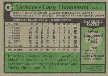 1979 Topps #387 Gary Thomasson Back
