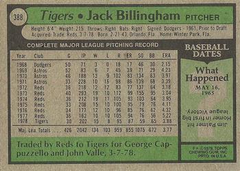 1979 Topps #388 Jack Billingham Back