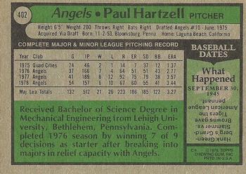 1979 Topps #402 Paul Hartzell Back