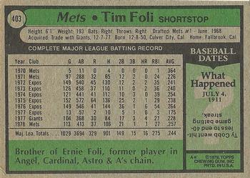 1979 Topps #403 Tim Foli Back