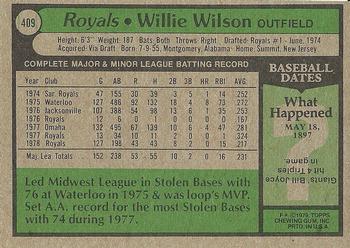 1979 Topps #409 Willie Wilson Back