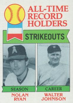 1979 Topps #417 All-Time Record Holders: Strikeouts (Nolan Ryan / Walter Johnson) Front