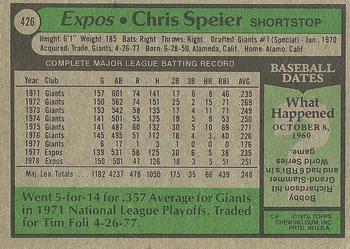 1979 Topps #426 Chris Speier Back