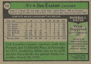 1979 Topps #458 Jim Essian Back