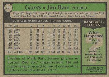 1979 Topps #461 Jim Barr Back