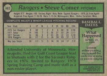 1979 Topps #463 Steve Comer Back