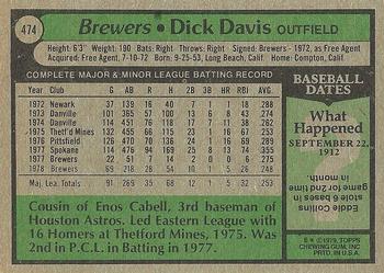 1979 Topps #474 Dick Davis Back