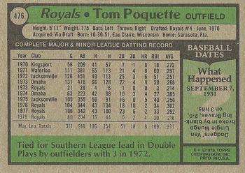1979 Topps #476 Tom Poquette Back