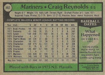 1979 Topps #482 Craig Reynolds Back