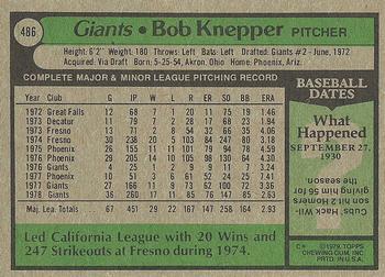 1979 Topps #486 Bob Knepper Back