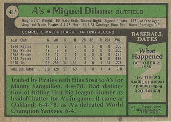 1979 Topps #487 Miguel Dilone Back