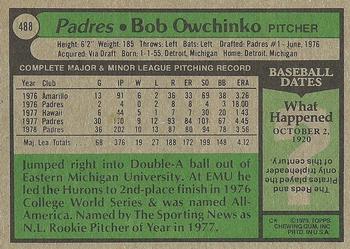 1979 Topps #488 Bob Owchinko Back