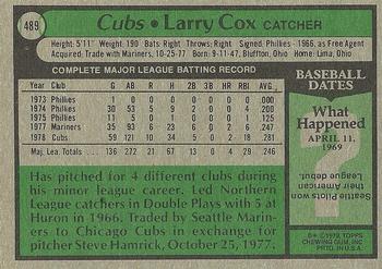 1979 Topps #489 Larry Cox Back