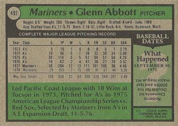 1979 Topps #497 Glenn Abbott Back