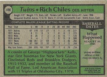 1979 Topps #498 Rich Chiles Back
